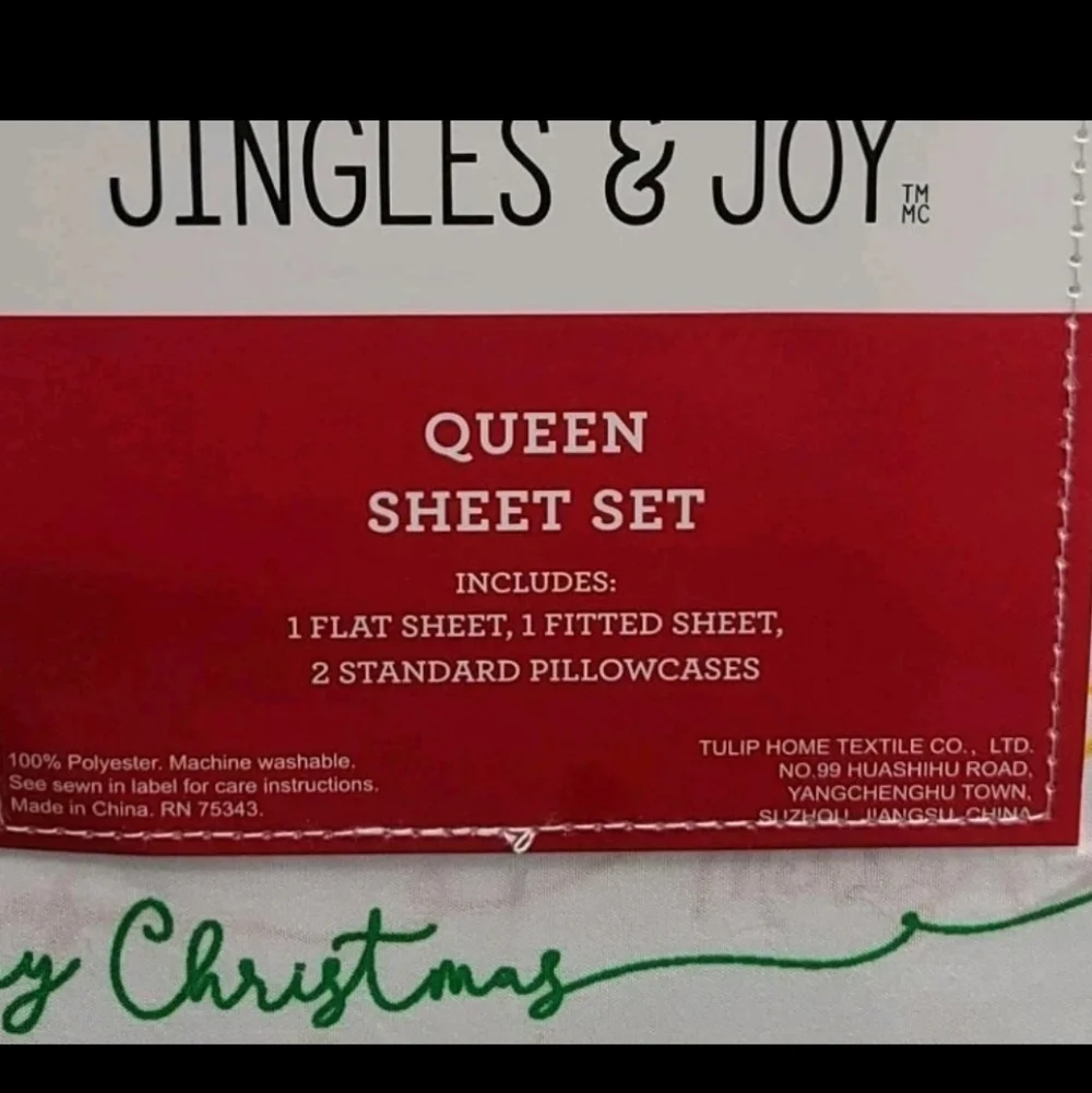 Jingles & Joy Colorful Merry Christmas QUEEN Bed Sheet Set Decor NEW